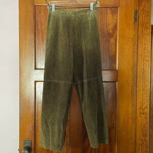 Vintage 90s Terry Lewis Suede Leather Festival Cowgirl Pants Olive Green Sz 6